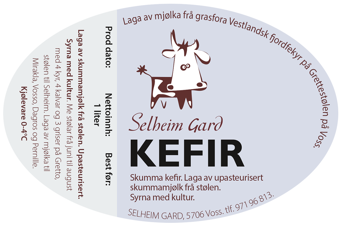 Etikett for kefir, Selheim Gard