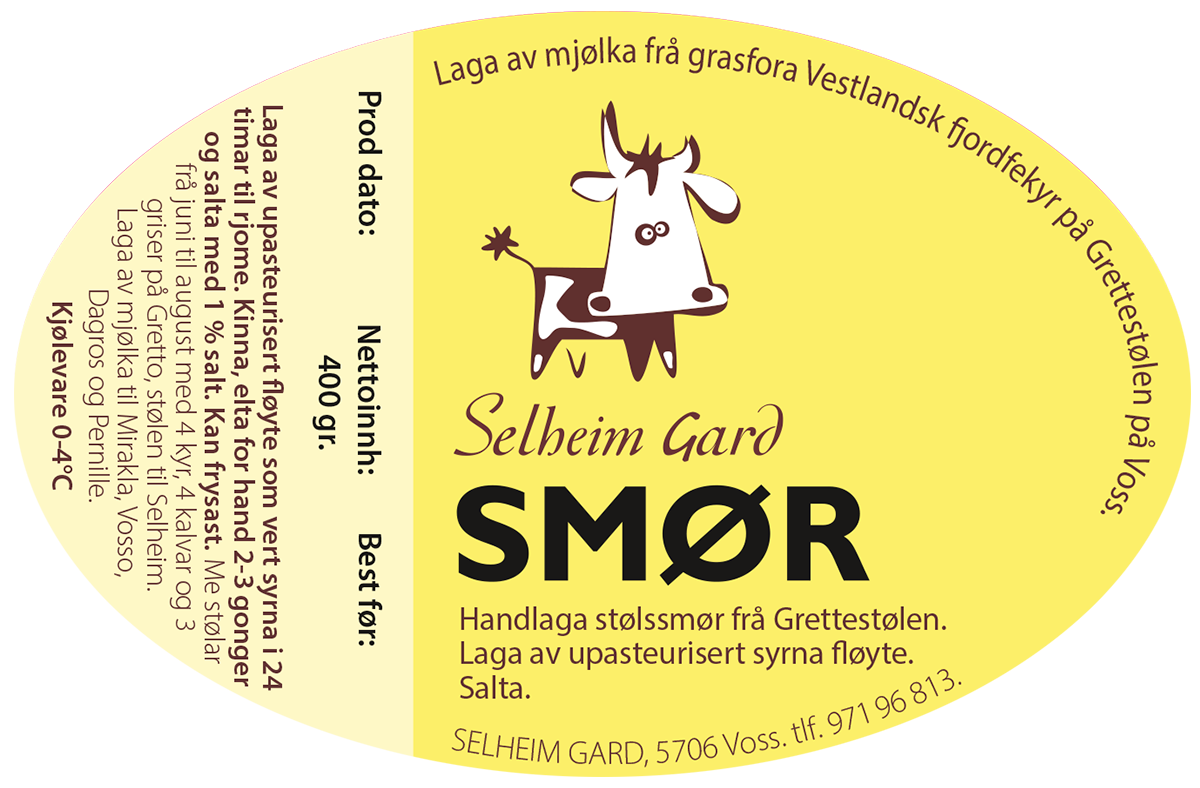 Etikett for smør, Selheim Gard